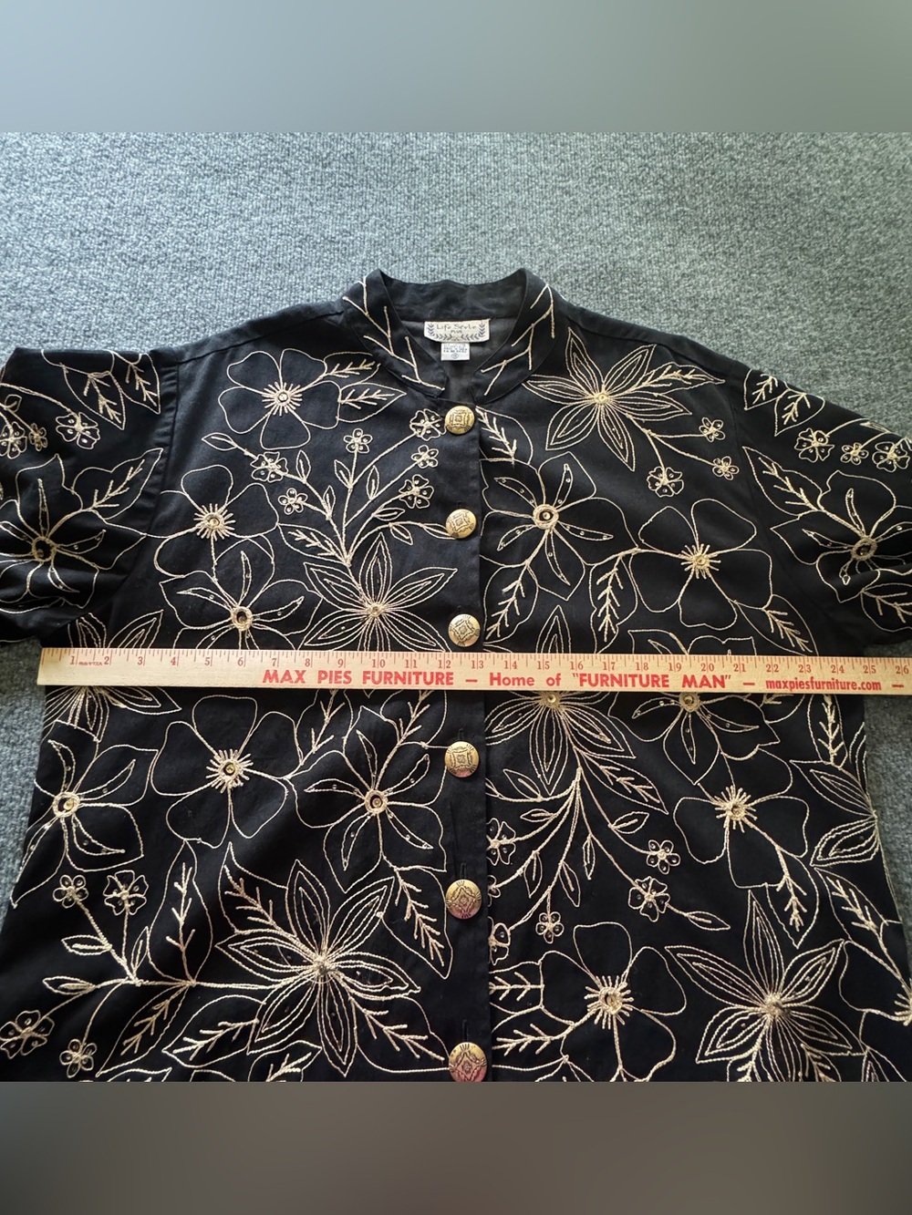 Embroidered Floral Jacket 1X Black Gold Beaded Boho Art to Wear Maximalist - Picture 14 of 14